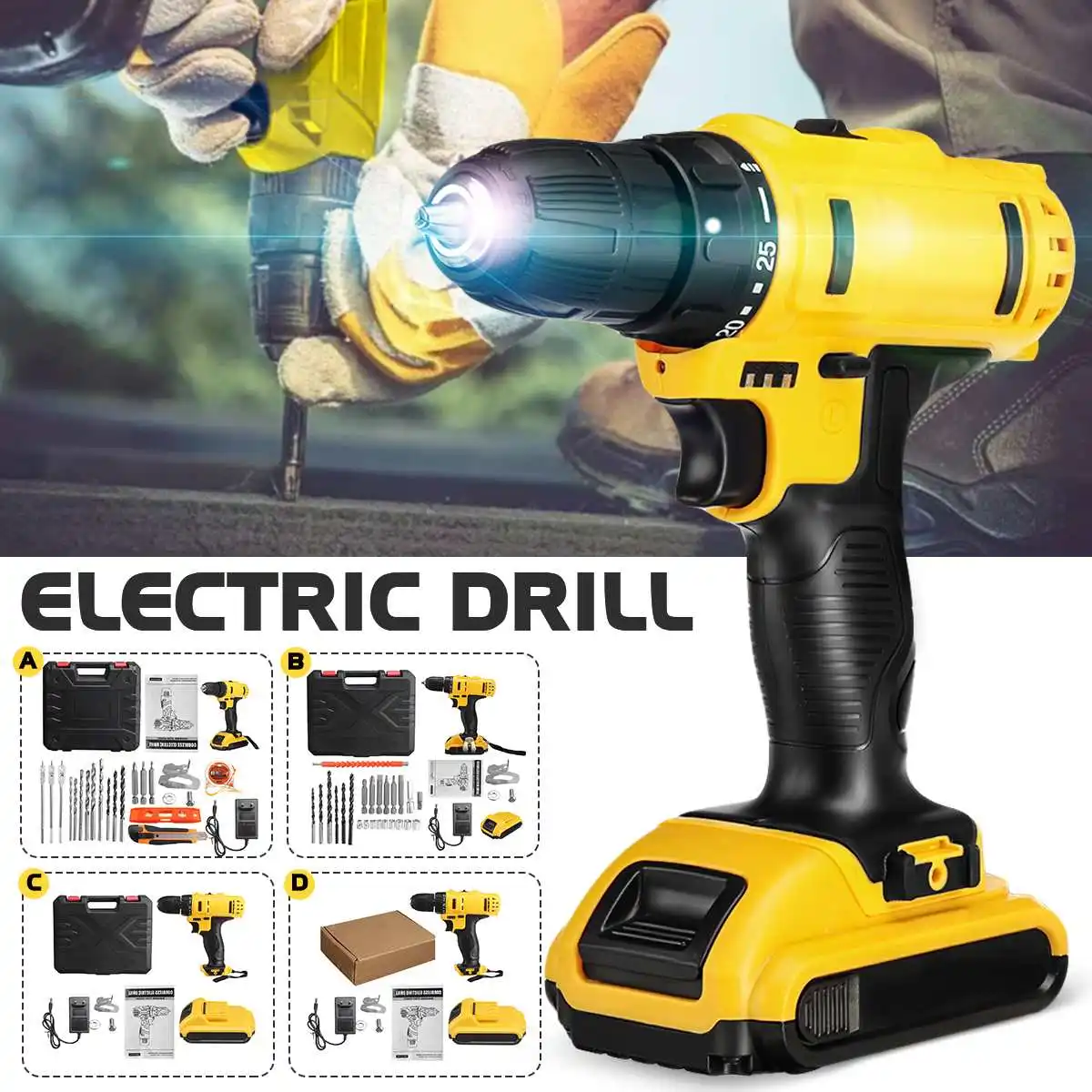 New 21V 520N.m Electric Drill Impact Cordless Screwdriver Electric Drill Hammer Drill Electric Drill Hand Home DIY Power Tools