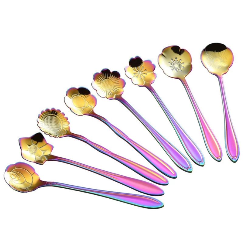 

Форма цветка ложки для кофе торт конфеты десерт из нержавеющей стали ложка посуда Кухня Прямая поставка дома Balight DIY