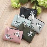 short womens wallets print flower wallet for woman zipper mini coin purse ladies small wallet female leather card holder