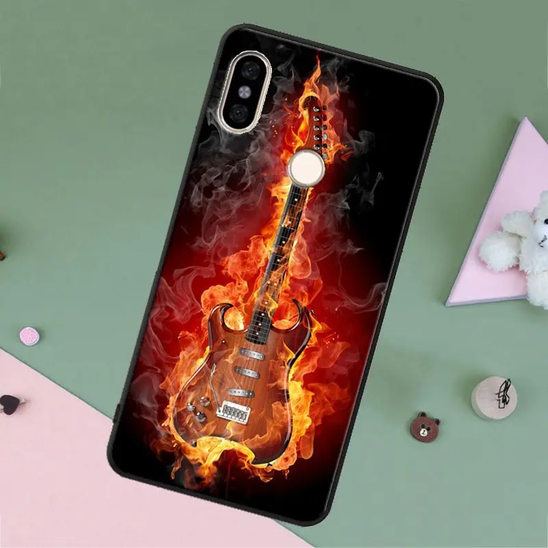Чехол с рисунком музыкального пламени для бас-гитары Redmi Note 11 10 9 Pro 10S 9S 8T 7 8 чехол 9C