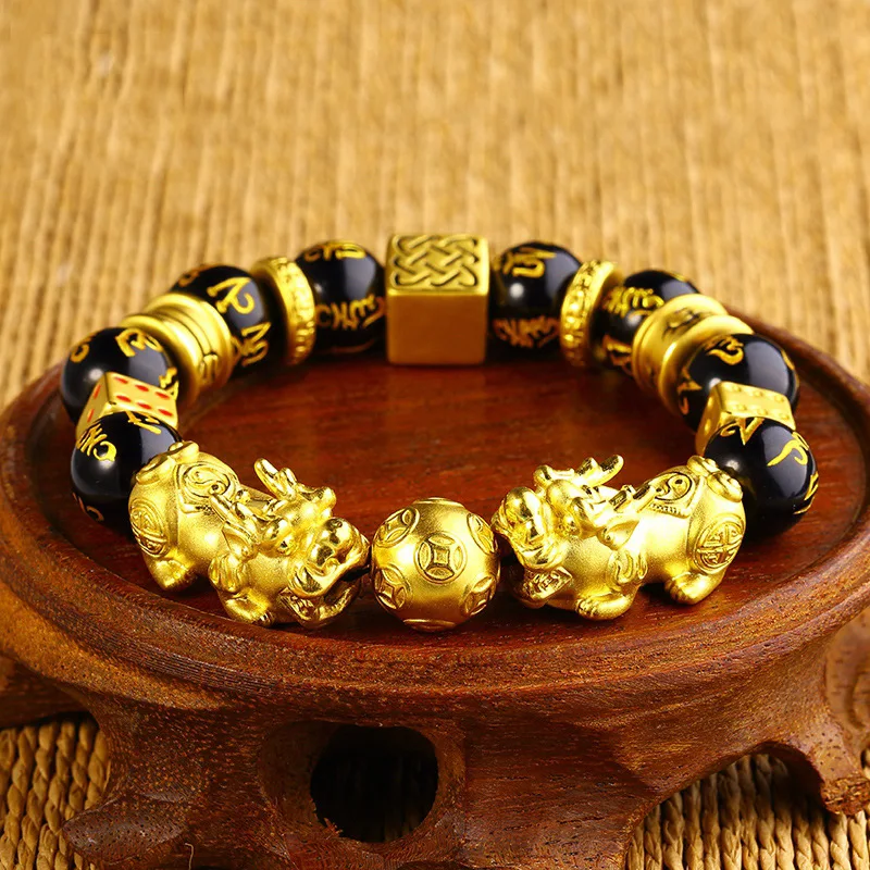 

Imitation gold Vietnam sha Jin PI Xiu bracelet Benming year male and female lovers 3D hard gold 999 gold hand string jewelry