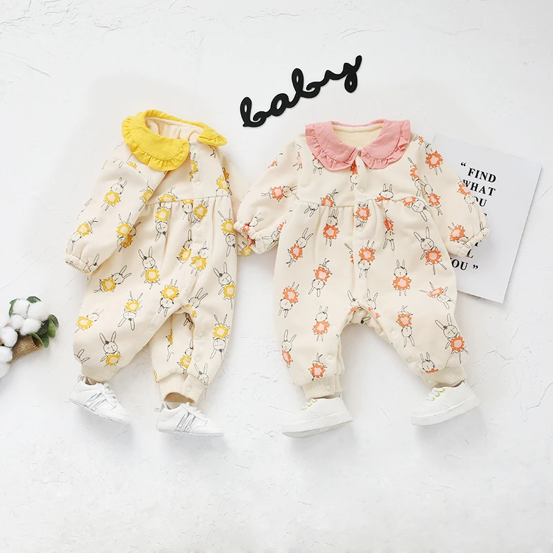 Осенне-зимняя одежда для маленьких девочек теплые комбинезоны с рисунком