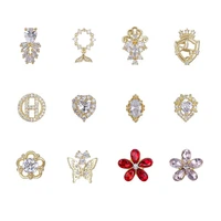 nail charms luxury crystal nail art decoration shiny rhinestone flower butterfly diamond 3d accesoires golden jewelry
