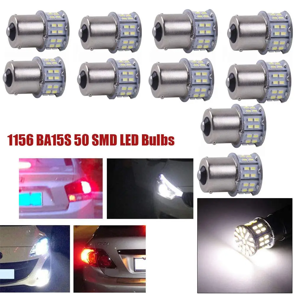 

12V 1156 10 Pack Bright 1156 1141 1003 50-SMD White LED Bulbs For Car Interior RV Camper light
