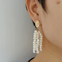 luxury tassel earrings natural white pearl long earrings small baroque pearl gold coin earrings wedding jewelry womens earrings