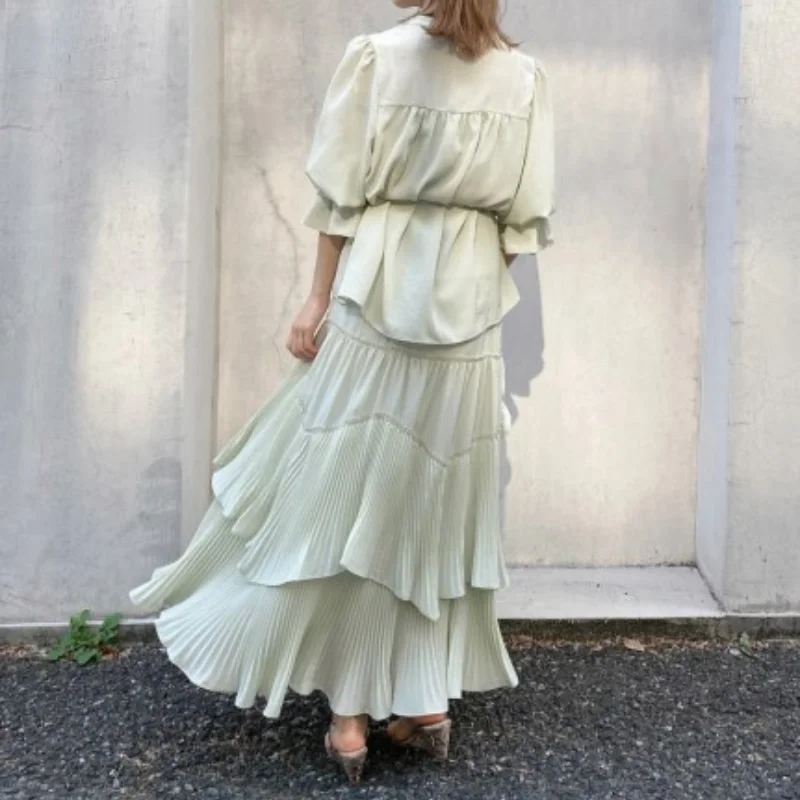 

Japanese Temperament Lace Up Irregular Pleated Skirts New Fashion Simple Women Skirt Sweet Elegant Ruffles Faldas 2021 Spring