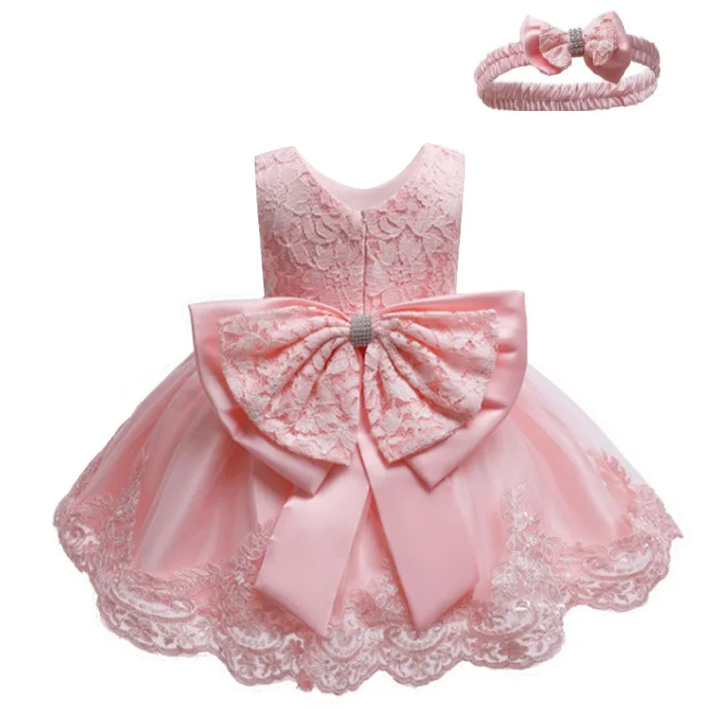 Pure pink Новинка; модное торжественное свадебное платье для новорожденных; платье с бантом для маленьких девочек; платье для дня рождения; платье для крещения; одежда для малышей 1 года - Цвет: Pure pink
