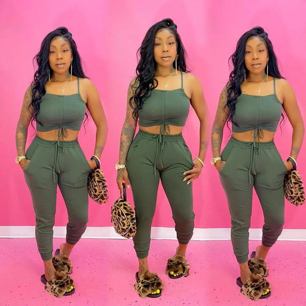 

fashion simple style women two piece set hot sale summer high street sexy lady crop tees and long pants track suit