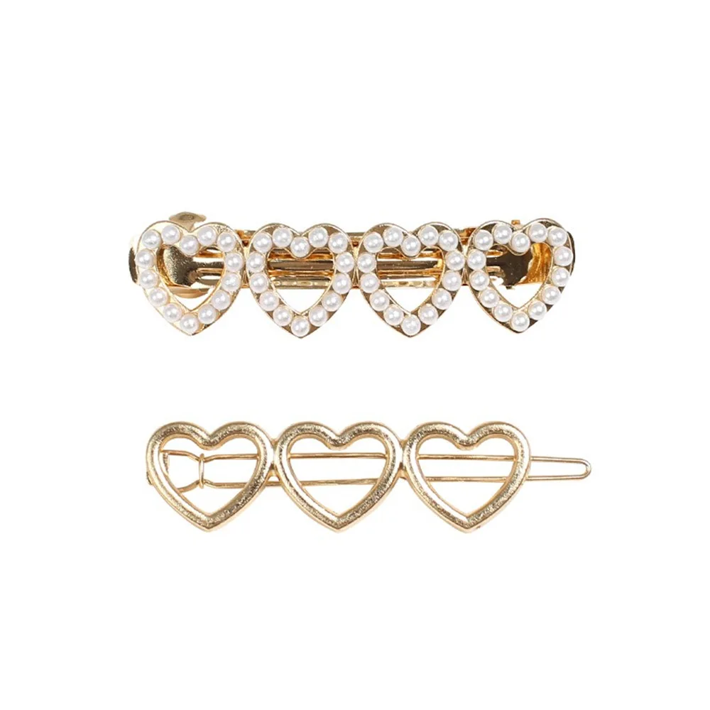 Милые металлические клипсы для волос с сердечками золотые серебряные полые