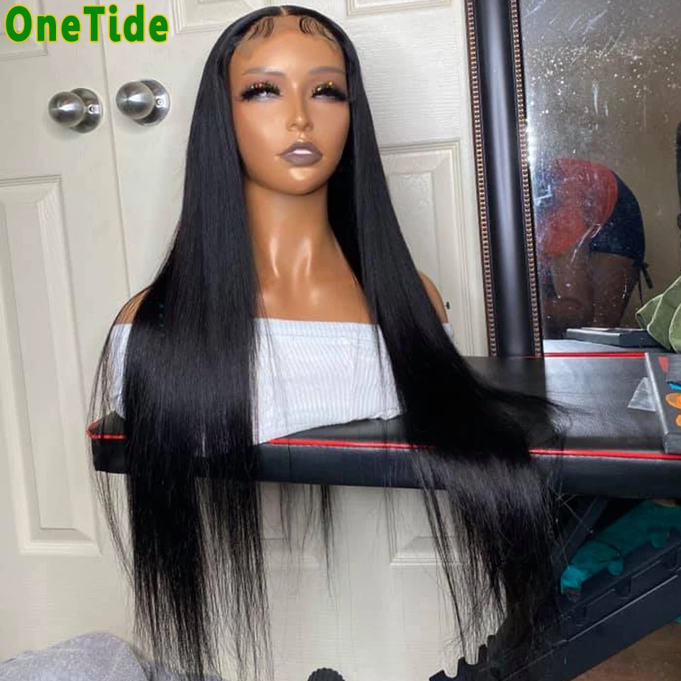 30 Inch Lace Front Wig Brazilian Bone Straight Human Hair Wig Pre Plucked Lace Closure Wig T Part Lace Frontal Wigs For Women