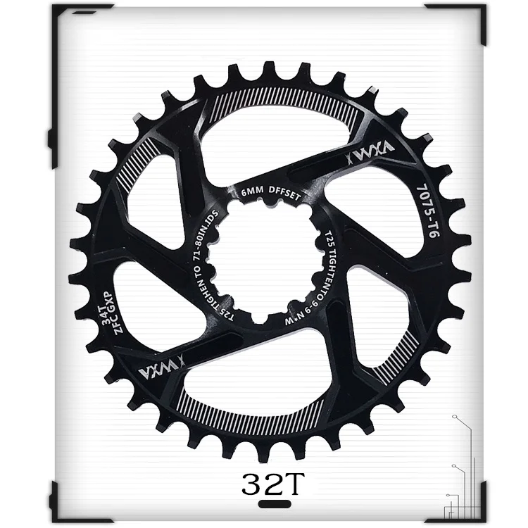 Black 32T 1PCS VXM MTB GXP велосипед fixed фиксированная зубчатая рукоятка 34T 36T 38T 40T бензопила для sram gx xx1 X1 x9 GXP pedivela смещение 6 мм - Цвет: Black 32T 1PCS