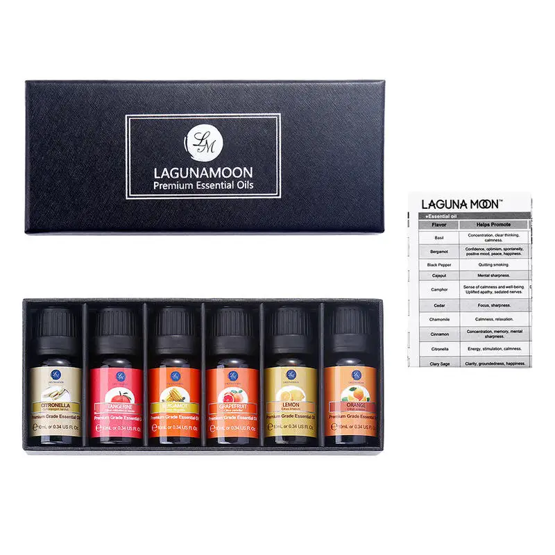 LAGUNAMOON 10ML Essential Oils 6pcs Gift Set Citrus Ylang Vanilla Jasmine For Aromatherapy Diffuser Air Freshing Relaxing Relief | Красота и