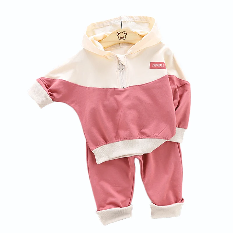 Pink Комплекты одежды для мальчиков коллекция года, Осенняя детская одежда для мальчиков толстовка с капюшоном+ штаны комплект из 2 предметов Повседневный Спортивный костюм для маленьких девочек, одежда для детей - Цвет: Pink
