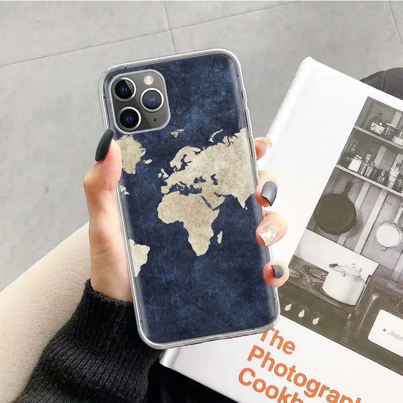 Дорожный Чехол для телефона с картой мира мягкий чехол iPhone 14 13 Pro 11 15 Art 12 XR X XS Max 7 8 6S