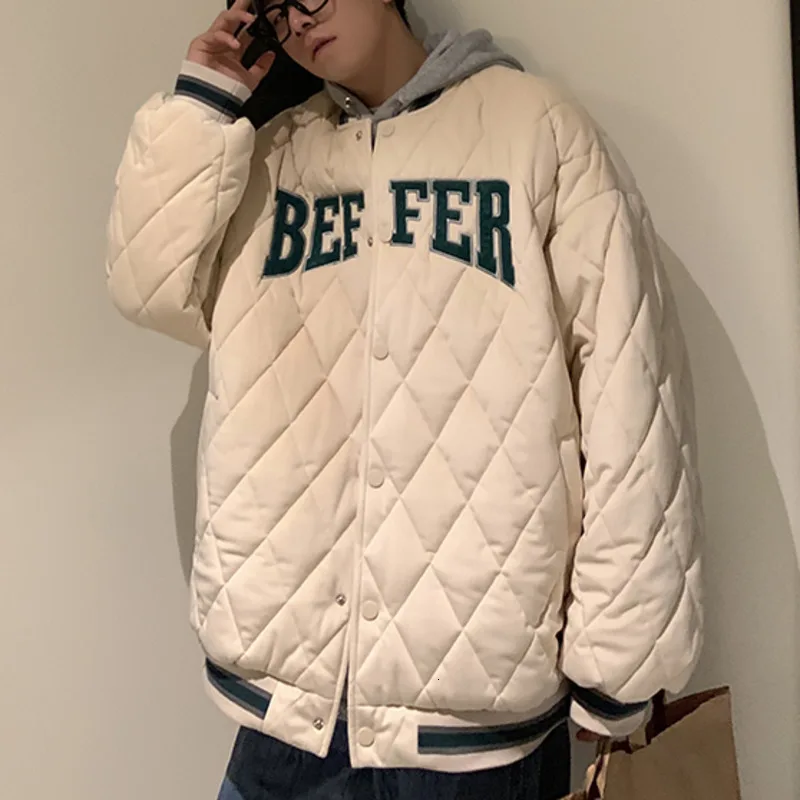 

Neploha Letter Plaid Parka Jacket Men Baseball Uniform Warm Coats 2021 Winter Vintage Jacket Coat Streetwear Male Hip Hop Parka