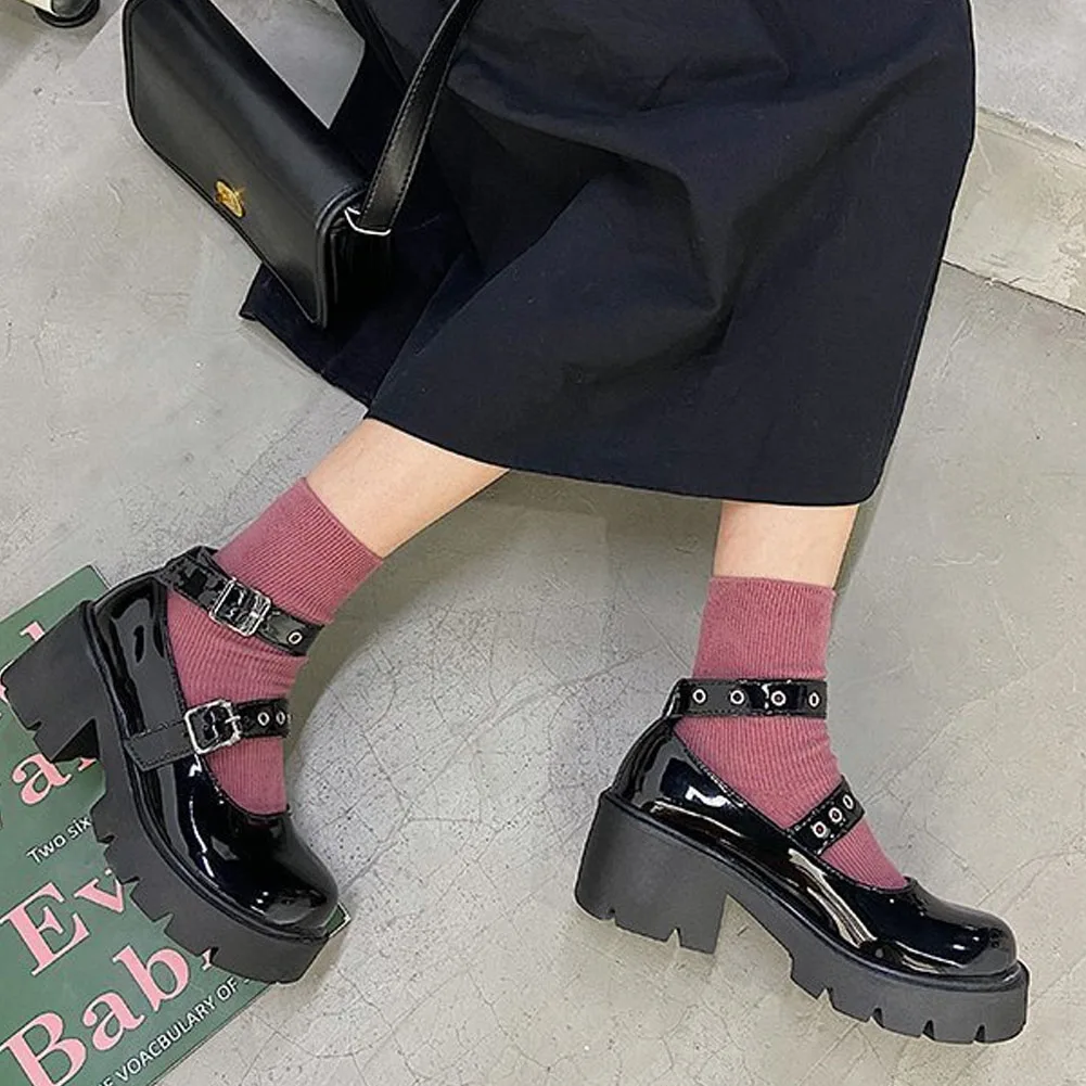

Female Mary Janes Pumps Square Heel Round Toe Med Heel With Buckle Year-round Sweet 2021 New Arrivals Hot Sale Woman Shoes