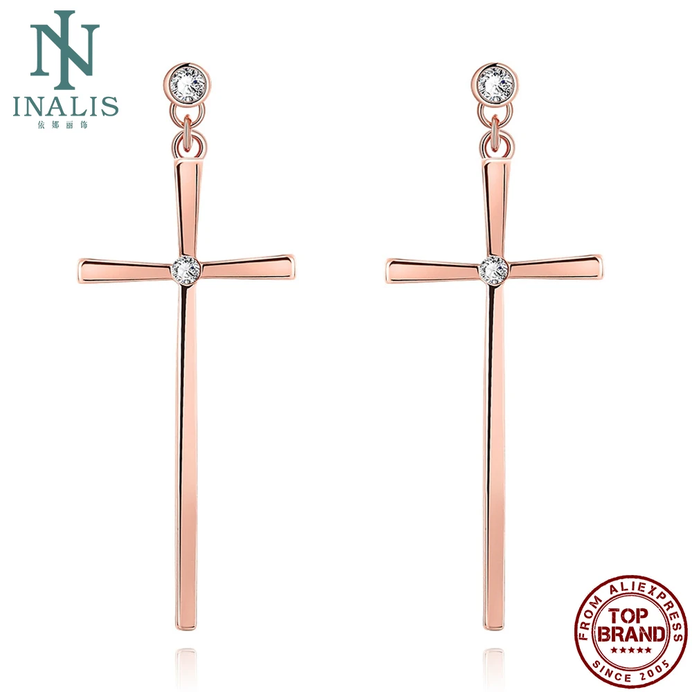 Женские классические серьги гвоздики INALIS цвета розового золота с цирконием