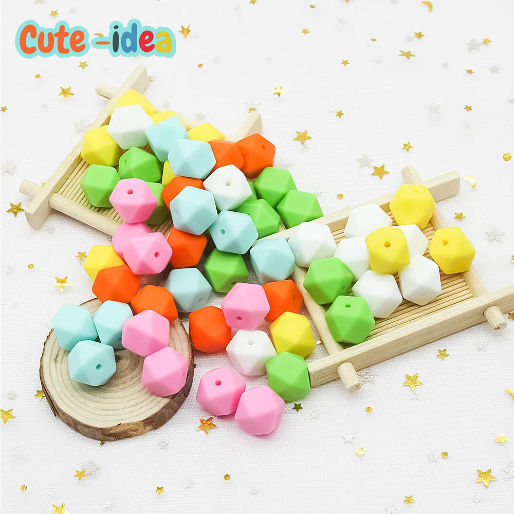 

Cute-idea Baby Teether 17mm 50pcs Silicone Hexagon Beads BPA Free Silicone Teether DIY Jewelry Nursing Accessories Teething Toy