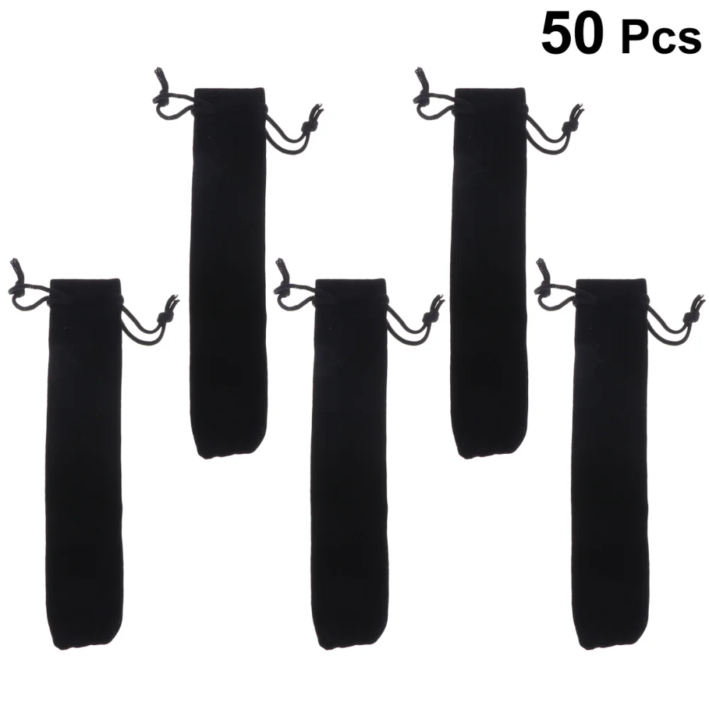 

50pcs Drawstring Pen Pouch Sleeve Holder Pen Case Gift Pencil Bag (Black)