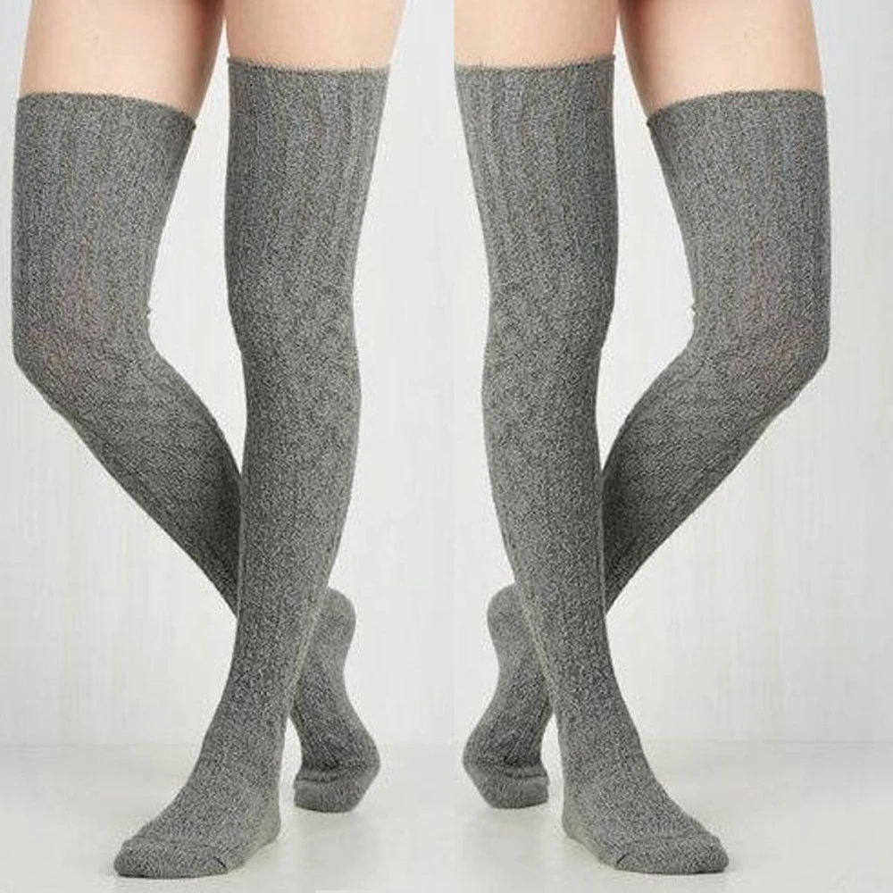 

Women Winter Knitted Cotton Stocking Warm Thigh High Over the Knee Socks Twisted Ribbed Crochet Long Leggings