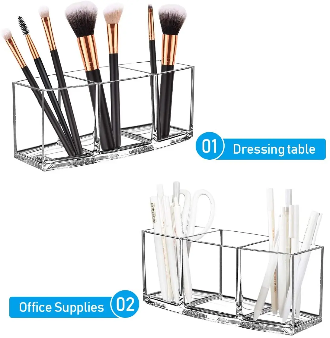 Прозрачный держатель для кистей макияжа органайзер с 3 отделениями акриловый