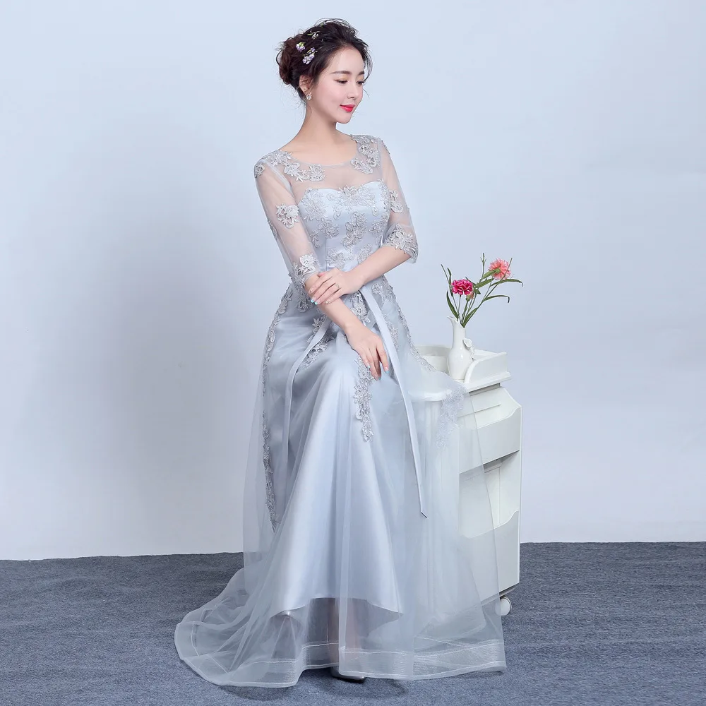 Вечернее платье в пол с открытой спиной рукавом до локтя вышивкой платья для