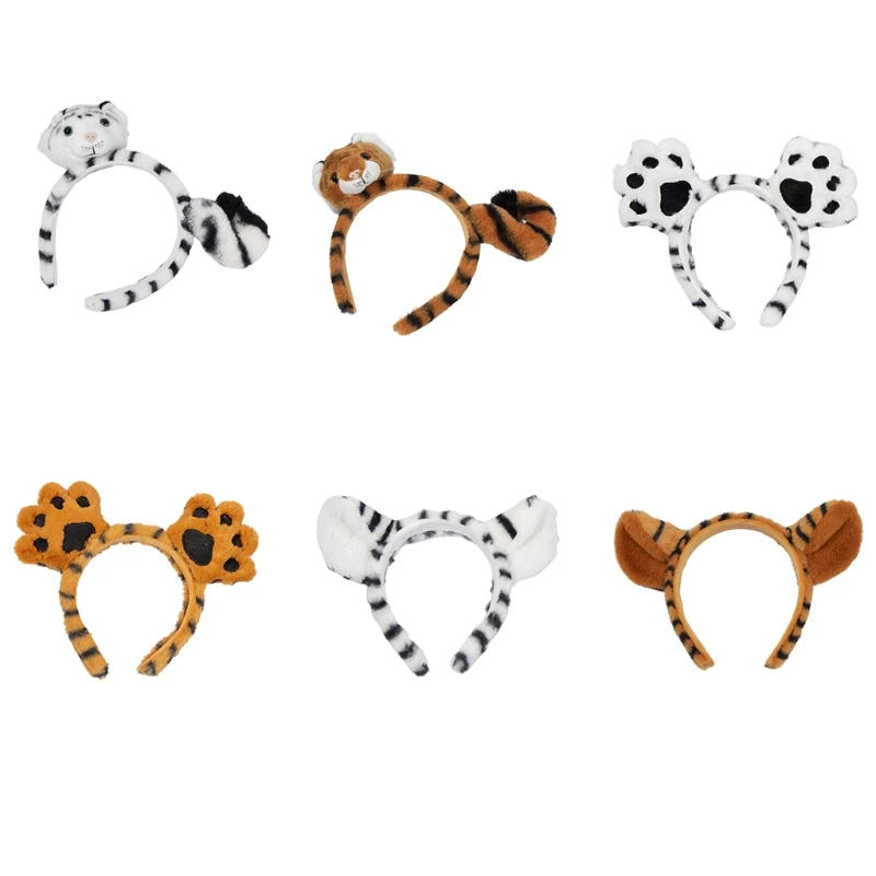 Плюшевые искусственные Мультяшные аксессуары с хвостом и тигровыми ушками