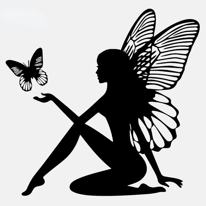 

19 см * 18,4 см сказочная бабочка Автомобильная наклейка Фантастическая Автомобильная наклейка виниловый декор черный/серебристый