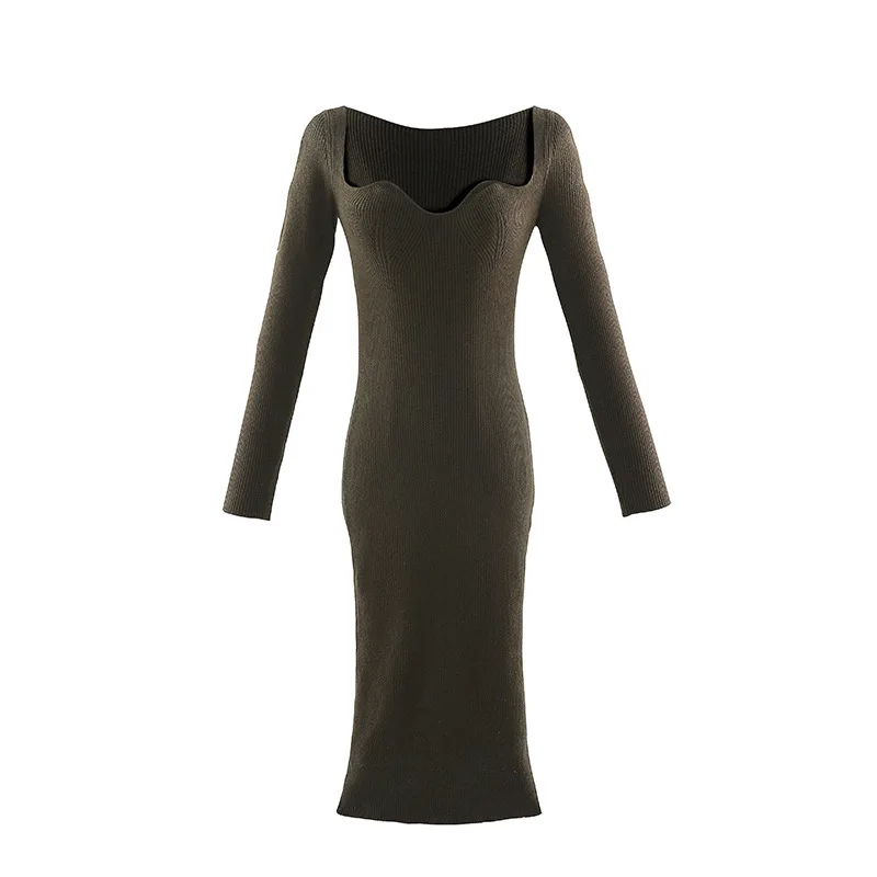 

Dress 2020 autumn and winter new ladies knitting slim temperament one shoulder Office Lady Sheath Zippers