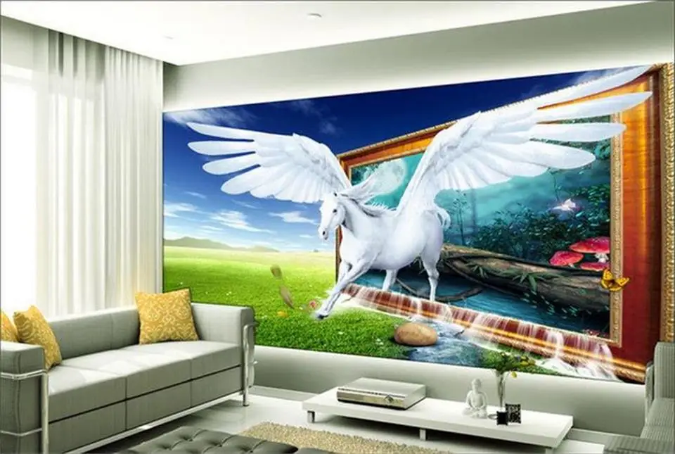 Пользовательские 3d фото обои для гостиной роспись Pegasus фоторамка просмотра