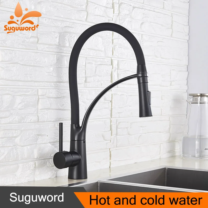 Черный резиновый кухонный смеситель Suguword кран для горячей и холодной воды