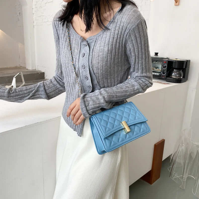 

White Shoulder Woman Lozenge Chain Packet Retro Handbag 2021 Fashion Soft Designer Crossbody Small Novelties Solid Color Bag