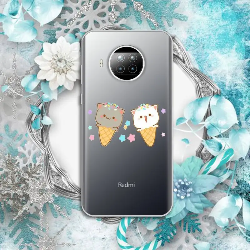 

Peach cat lovely cartoon Phone Case Transparent for Xiaomi Redmi note 10 t 8 9 pro lite 11 luxury design coque funda