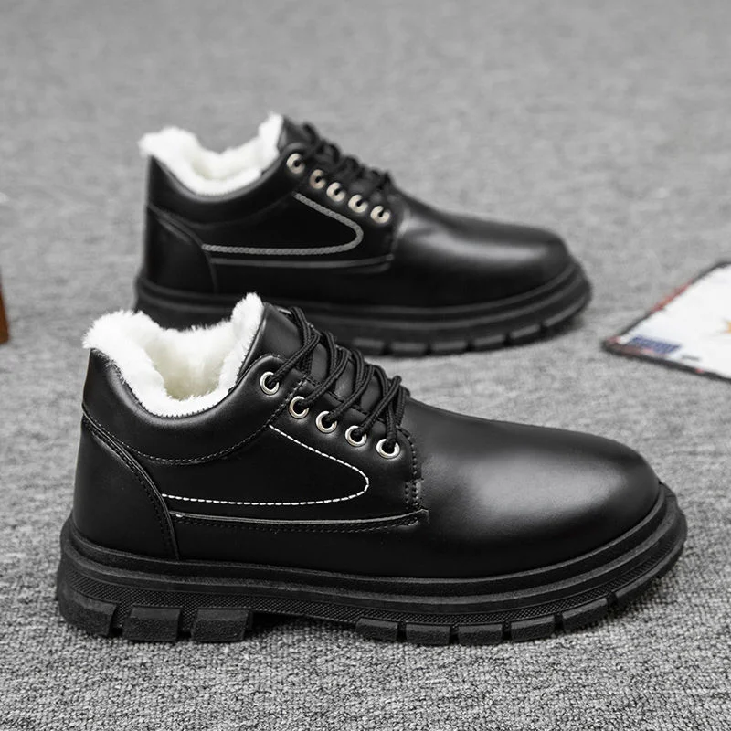 

Мужские теплые ботинки на платформе, Нескользящие непромокаемые ботильоны с бархатной подкладкой из хлопка, повседневные кроссовки для сн...