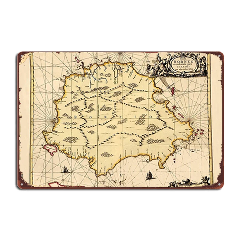 

Карта Борнео 1650, металлические знаки, настенная пещера, дизайнерский плакат для гостиной, оловянные плакаты с вывесками