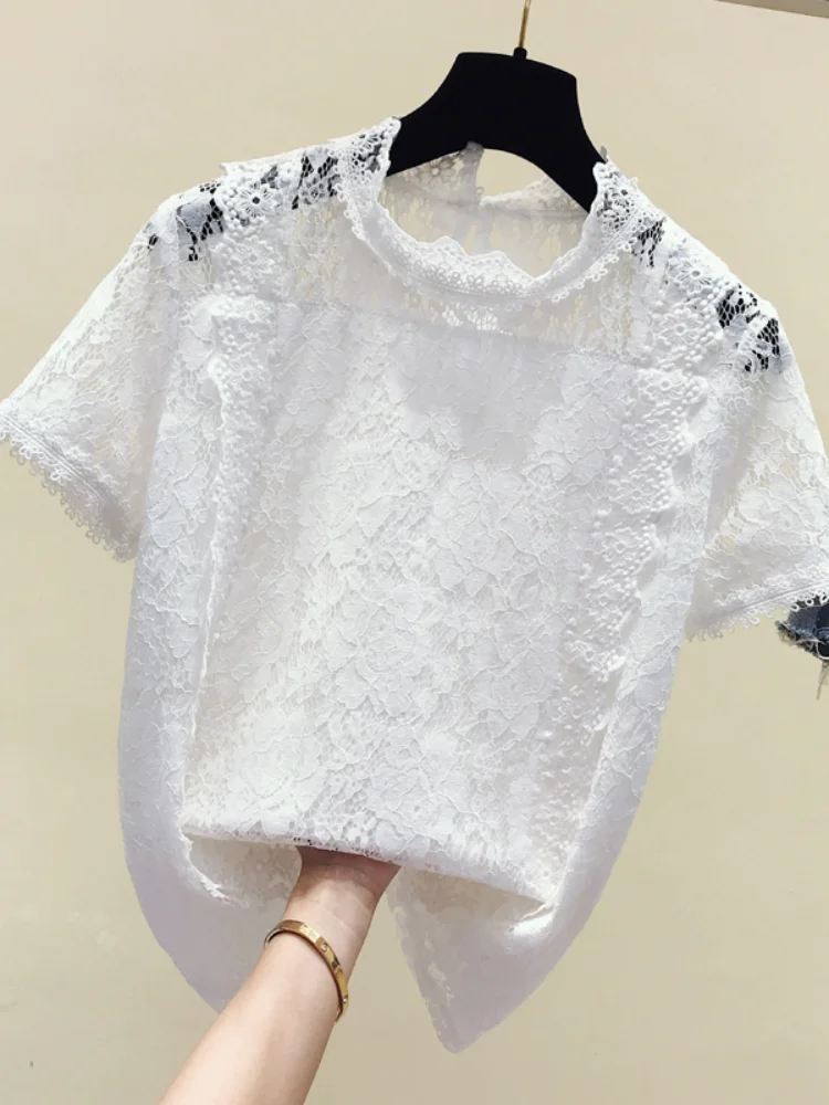 С воротником с кружевом и оборками женская блузка пэчворк 2021 новые летние