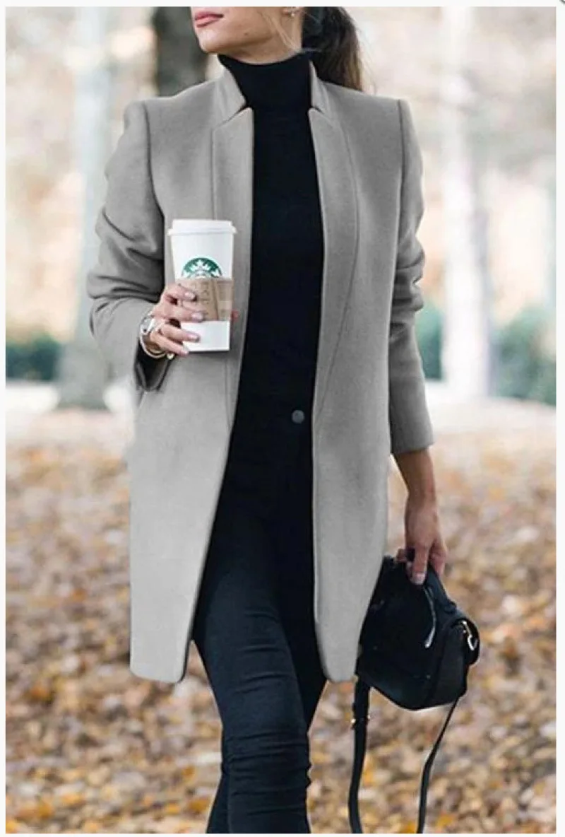 

coat 2020 new fashion women's wool solid color long sleeve long jacket casual autumn winter long jacket large size 5XL