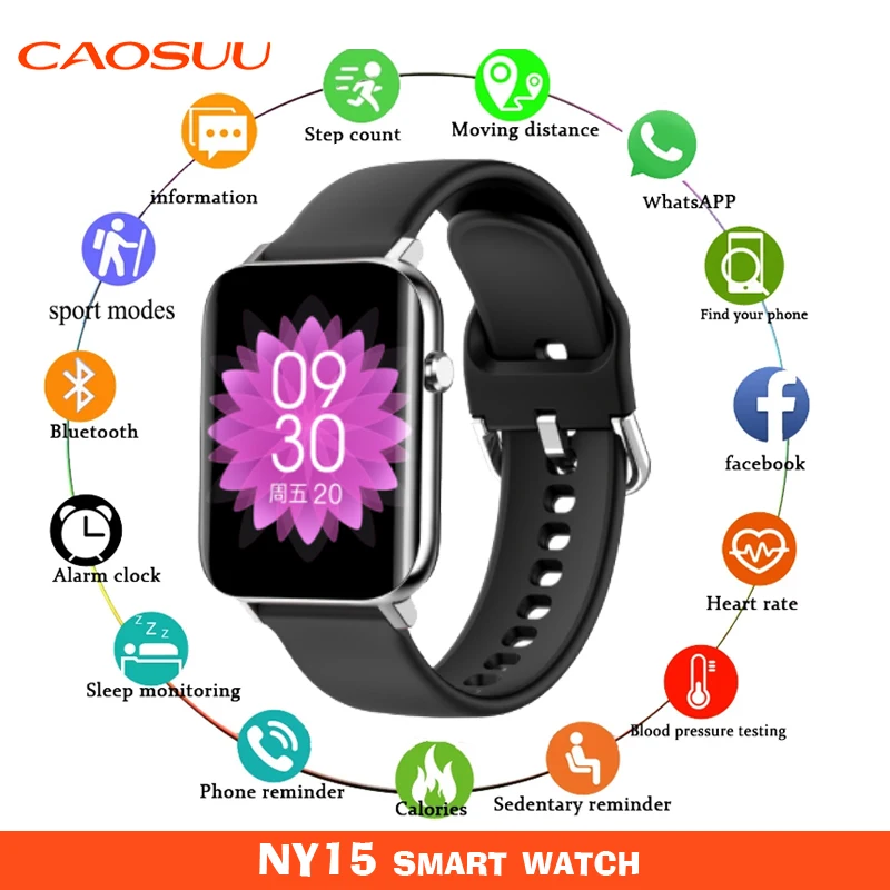 

Смарт-часы NY15 мужские и женские, сенсорный экран 1,7 дюйма, Bluetooth 5,0, пульсометр, IP68