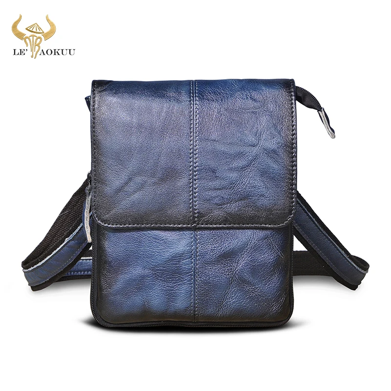 

Vintage Blue Original Leather Multi-function Travel 8" Cross-body Bag Slim Satchel Messenger Bag Fanny Waist Belt Pack 8713