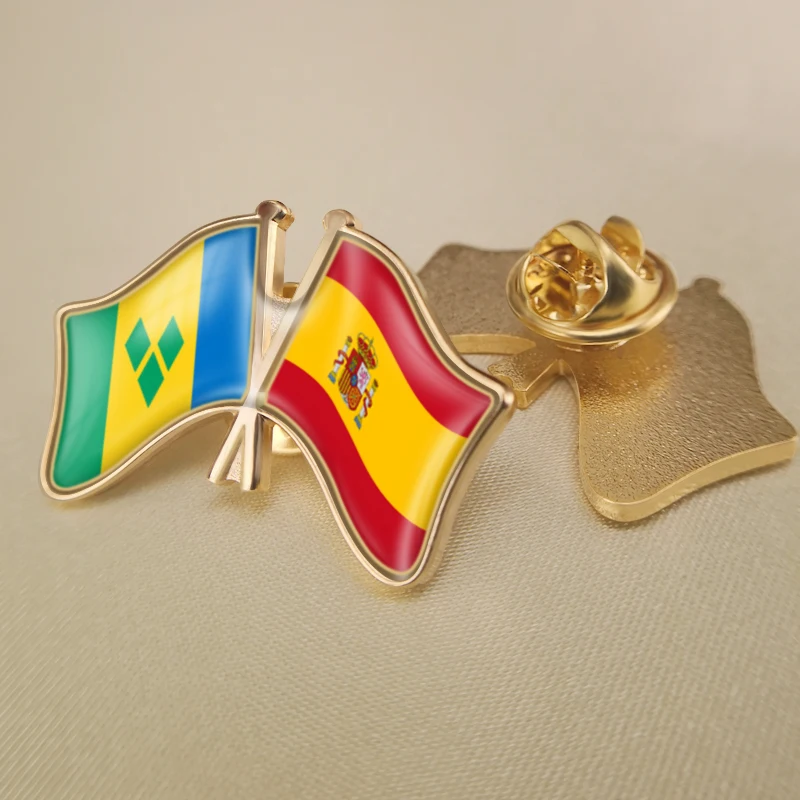 

Saint Vincent and the Grenadines and Spain Crossed Double Friendship Flags Lapel Pins Brooch Badges