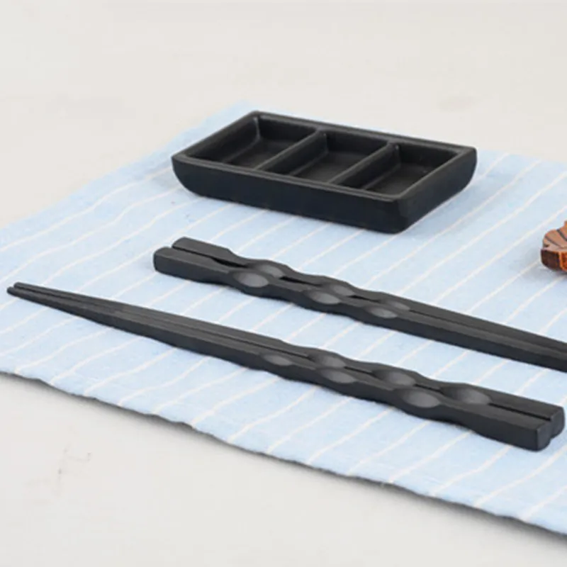 

(10 Pairs) Japanese Sushi Chopsticks Wood Gome Kitchen Hotel Reusable Black Chopsticks