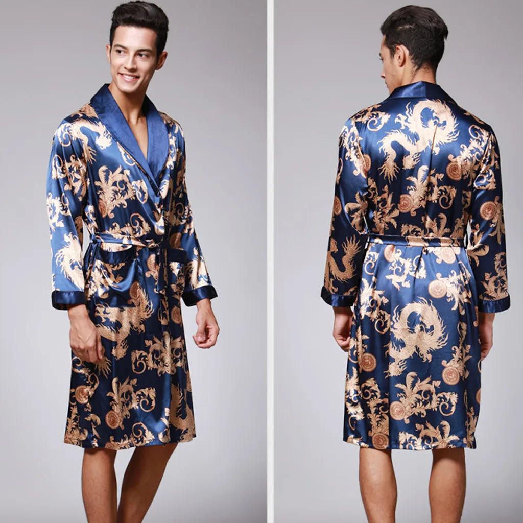 Модное мужское летнее кимоно халат банная рубашка Повседневная шелковая