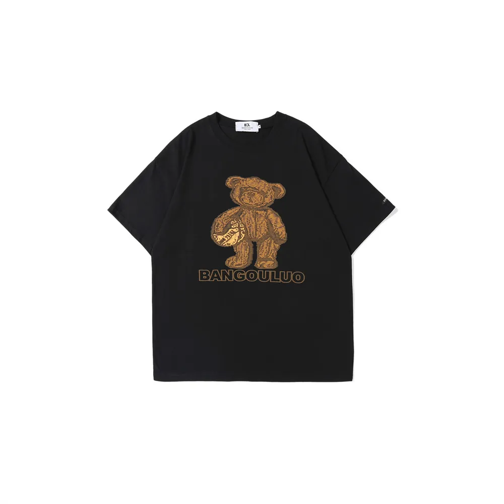 

Men T Shirt Cartoon Bear Embroidery Short Sleeve T-shirt Streetwear Harajuku Loose O-Neck Tees Tops 2022 Summer Cotton T-Shirts