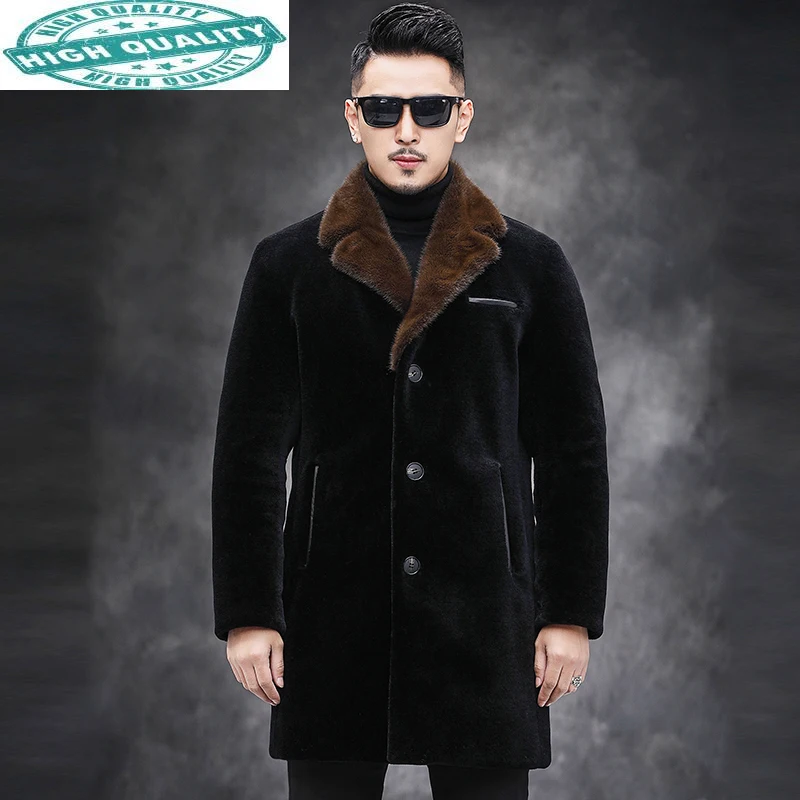 

Jacket Winter Men Warm Men's Clothing 100% Mink Collar Clothes Real Sheep Shearing Wool Fur Coat Male Jaqueta LXR532