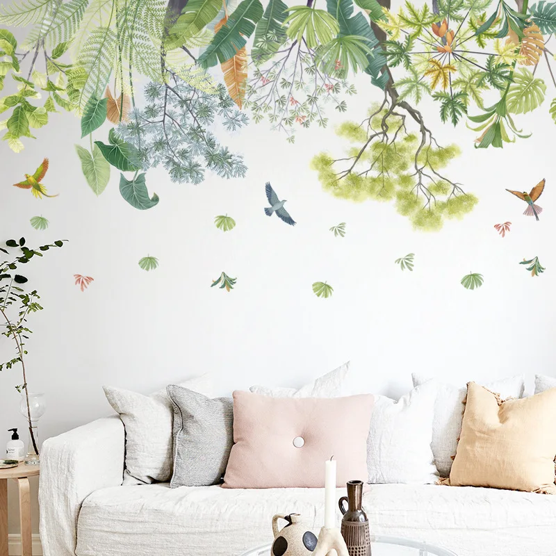

New Living room Sofa Background Dining room PVC Wall Stickers Leaf Birds Removable Decal Home Decor Art Decoration DIY Murals