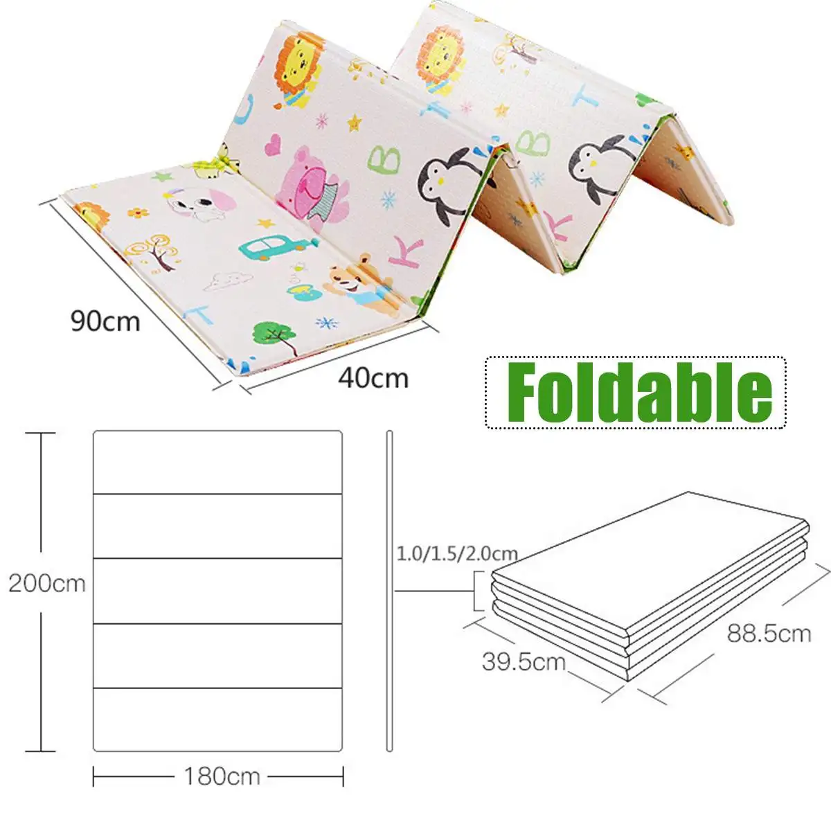 

180X200CM Baby Mat 1CM Thickness Cartoon XPE Kid Play Mat Foldable Anti-skid Carpet Children Game Mat