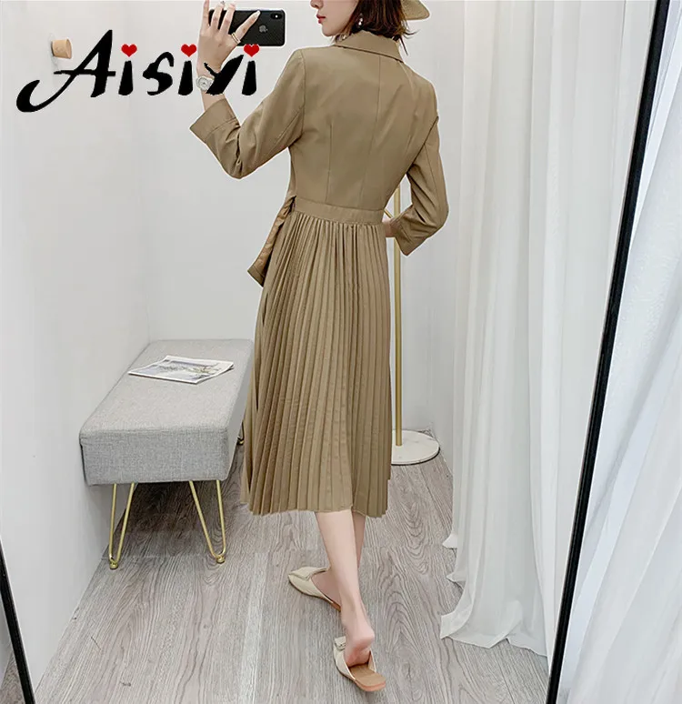 Женское винтажное плиссированное платье блейзер элегантное офисное с длинным