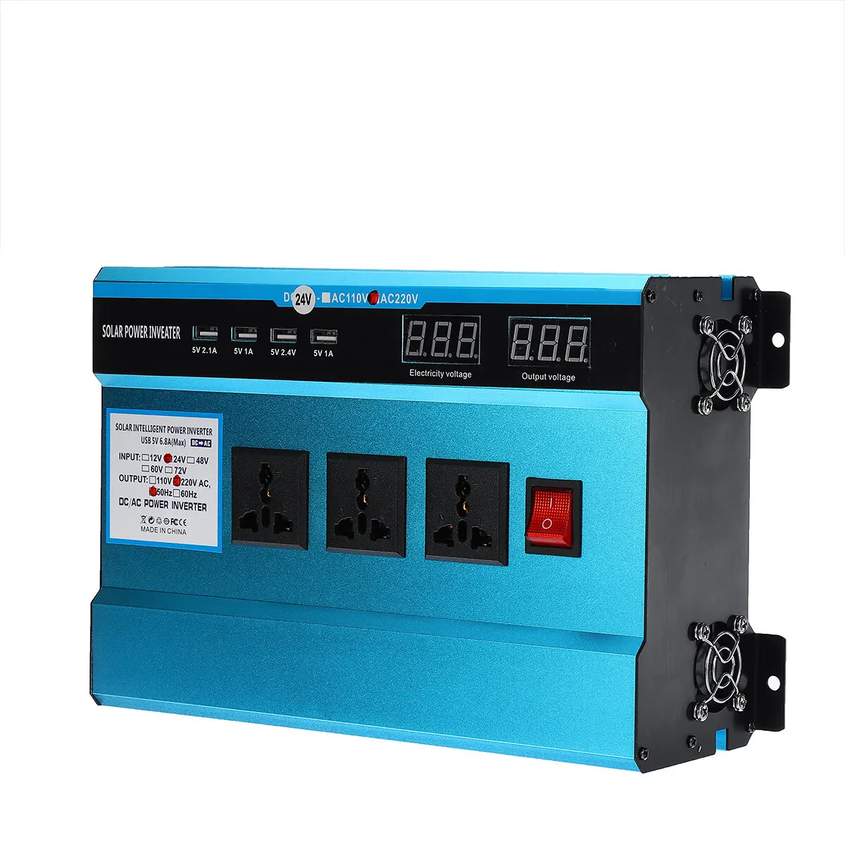 

10000W Peak 4 USB Ports Digital Solar Power Inverter Vehicle Converter DC 12V/24V/48V to AC 220V