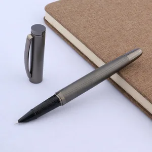 Ручка перьевая с напылением, роскошный перьевой карандаш серого цвета, пистолет, черный металлический наконечник, офисные и школьные принадлежности