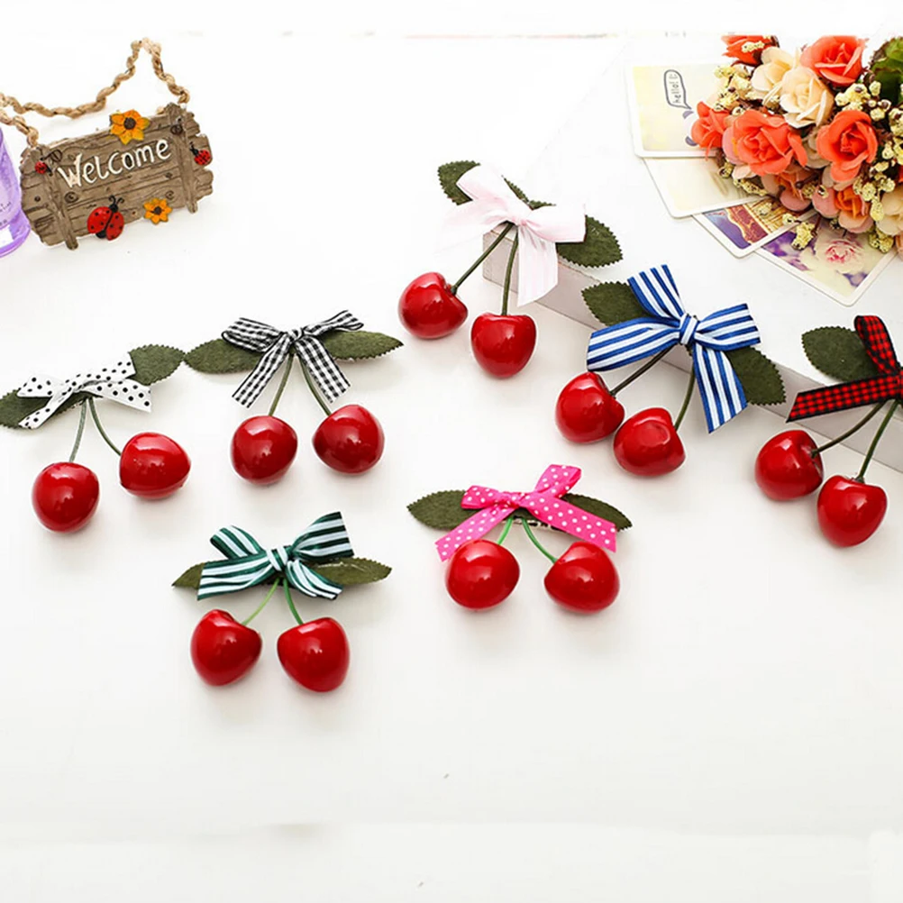 

Lovely Sweet Women Girl Kids Retro Vintage Pink Bow Cherry Hair Clip Hairpin
